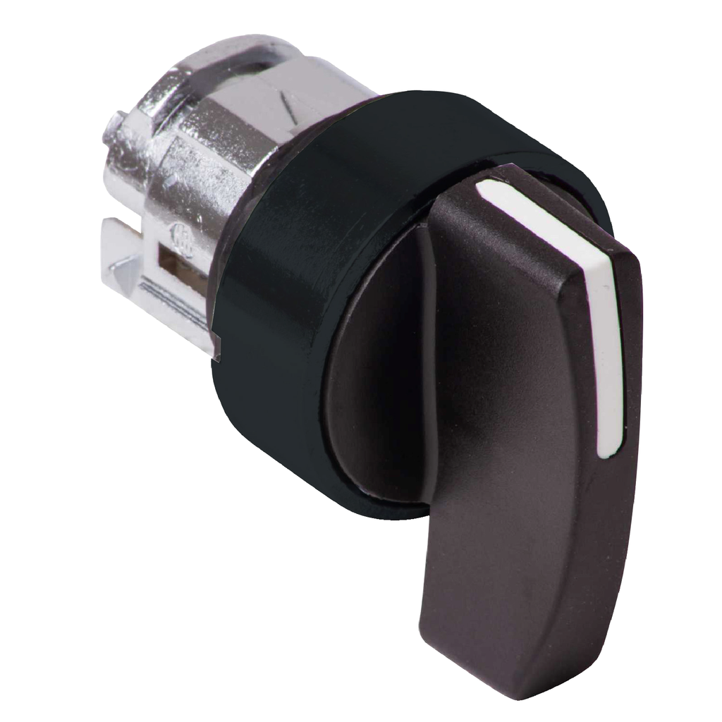 ZB4BJ57 – Head for selector switch, Harmony XB4, black 22mm 3 positions spring return, black long handle, black metal bezel