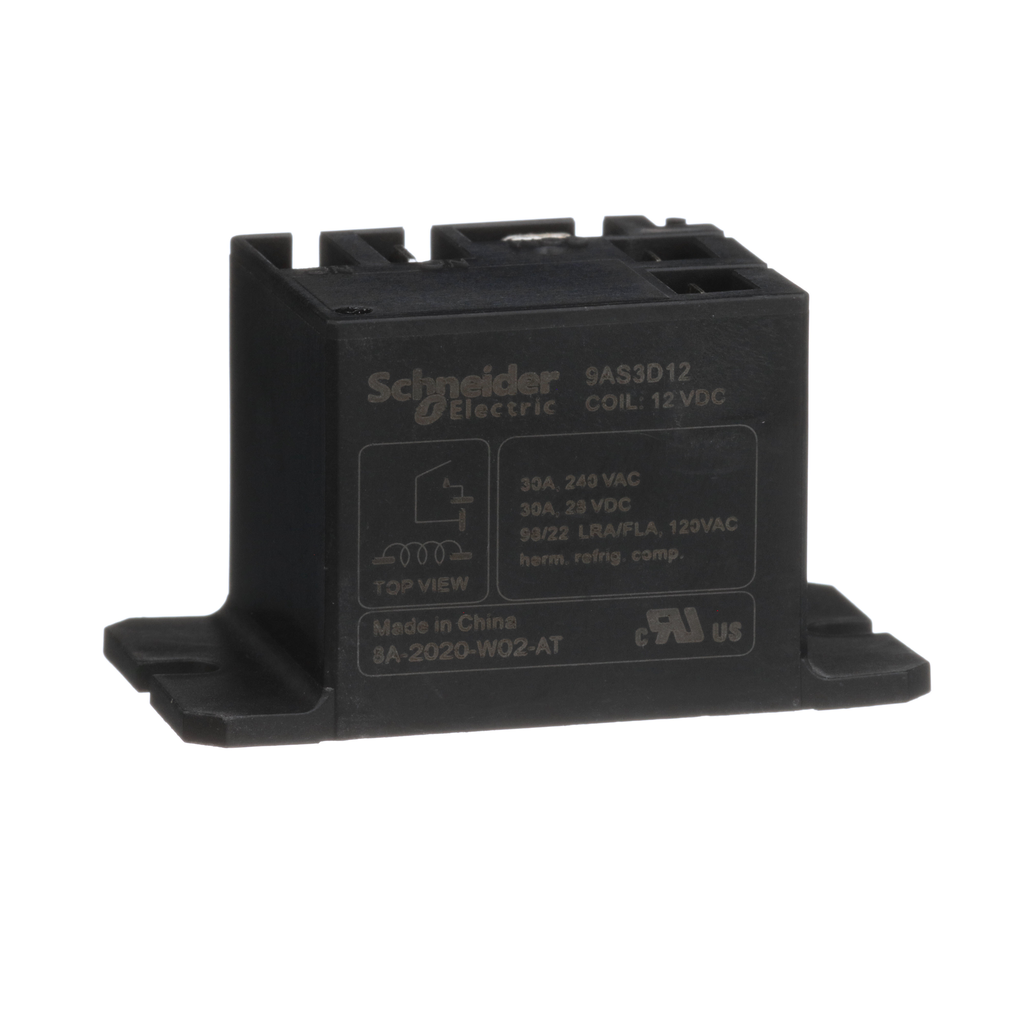 9AS3D12 – Electromechnical Power Relays, Harmony 9A, 30A, 12 VDC SPST-NO, flanged panel mount, sealed cover