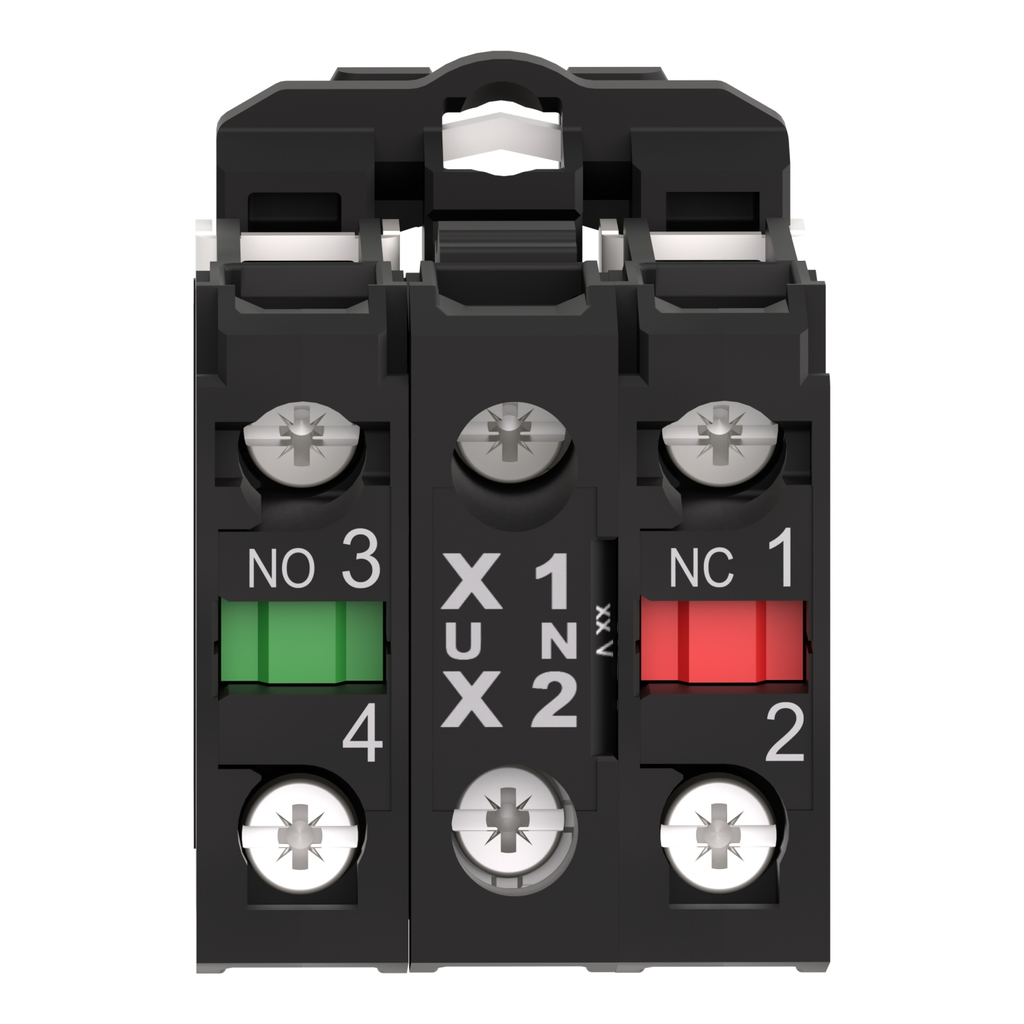 Mayer-DDS-Complete body contact assembly and light block, Harmony XB5, plastic, universal LED, body fixing collar, 1NO + 1NC, 24V AC DC-2