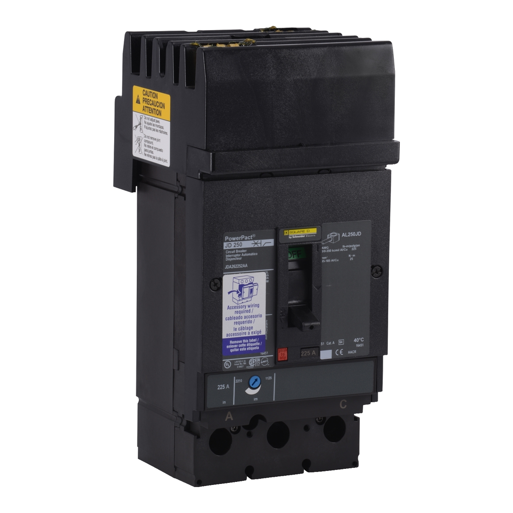 Product image for Square D JDA36175SA 3-Pole 175 Amp 600 Volt Thermal Magnetic Molded Case Circuit Breaker