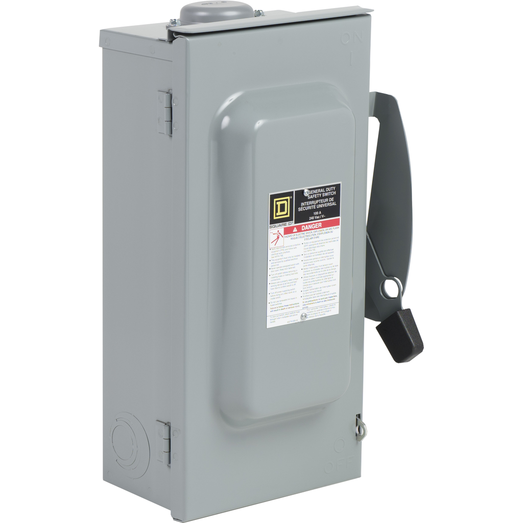 CD323NRB – Safety switch, general duty, fusible, 100A, 120/240 VAC, 3 poles, 30 hp, solid neutral, NEMA 3R with bolt on hub