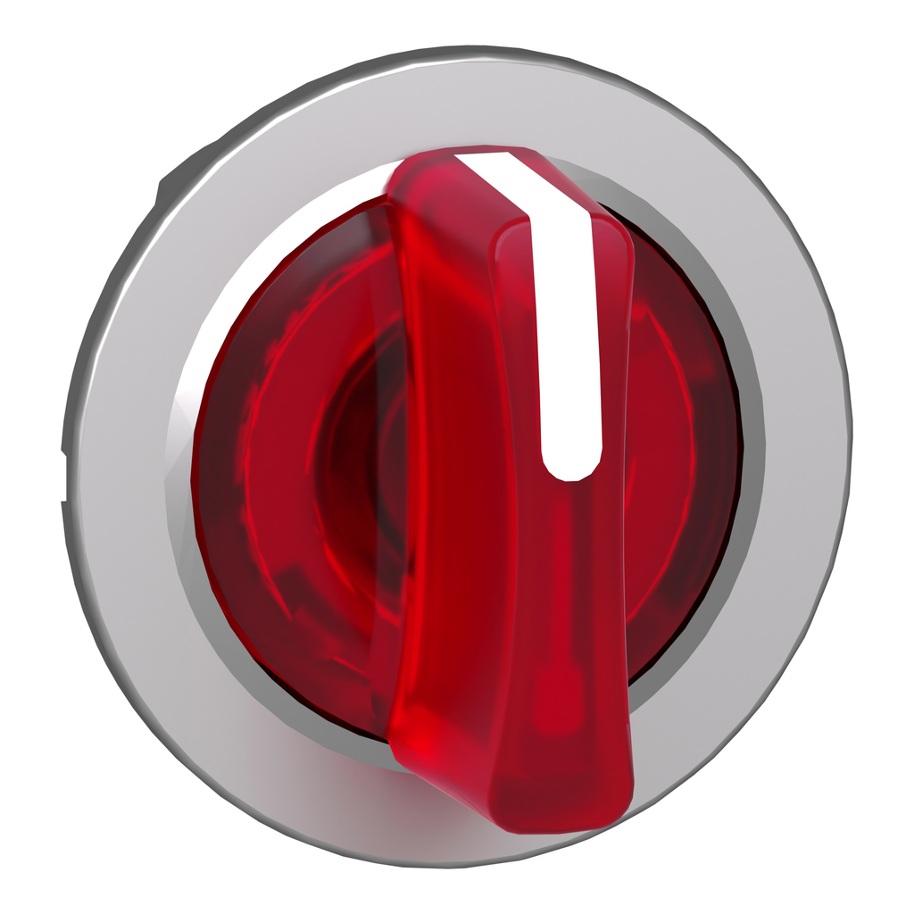 ZB4FK1843 – Head for illuminated selector switch, Harmony XB4, metal, red handle, 30mm, universal LED, 3 positions, right to center