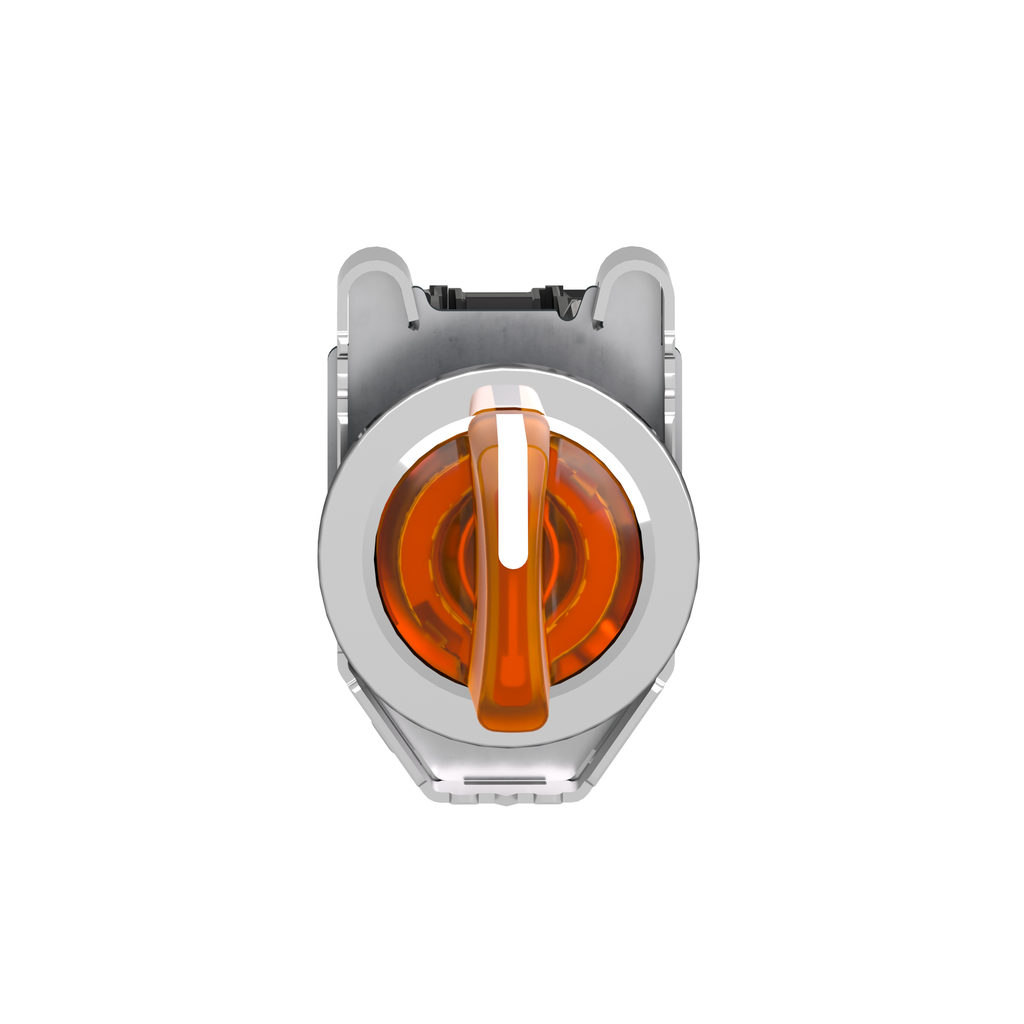 XB4FK135G5 – Illuminated selector switch, Harmony XB4, metal, orange handle, 30mm, universal LED, 3 positions, 1NO   1NC, 110…120V AC