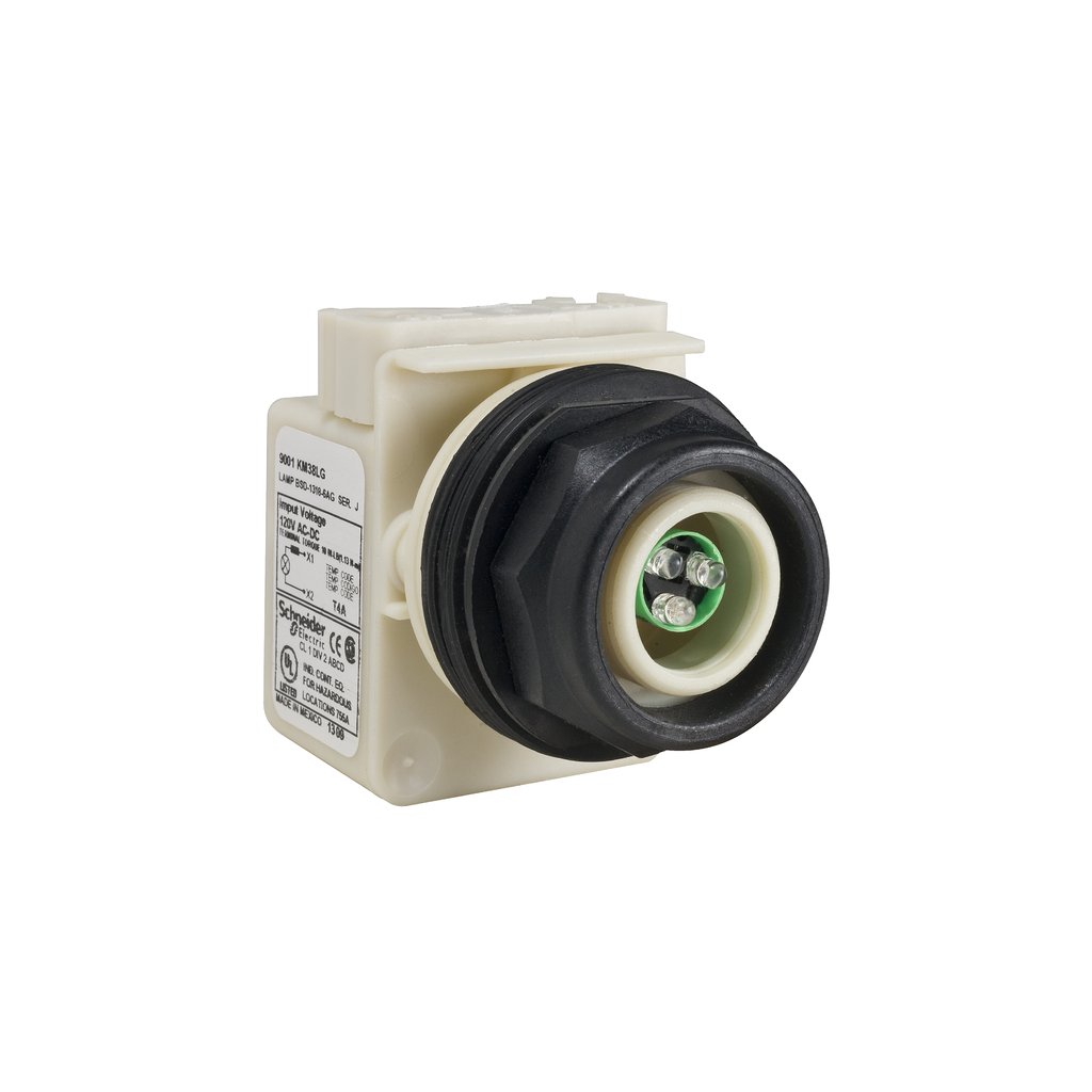 9001SKP38LG – Pilot light head, Harmony 9001SK, plastic, without cap, 30mm, LED green, 120V