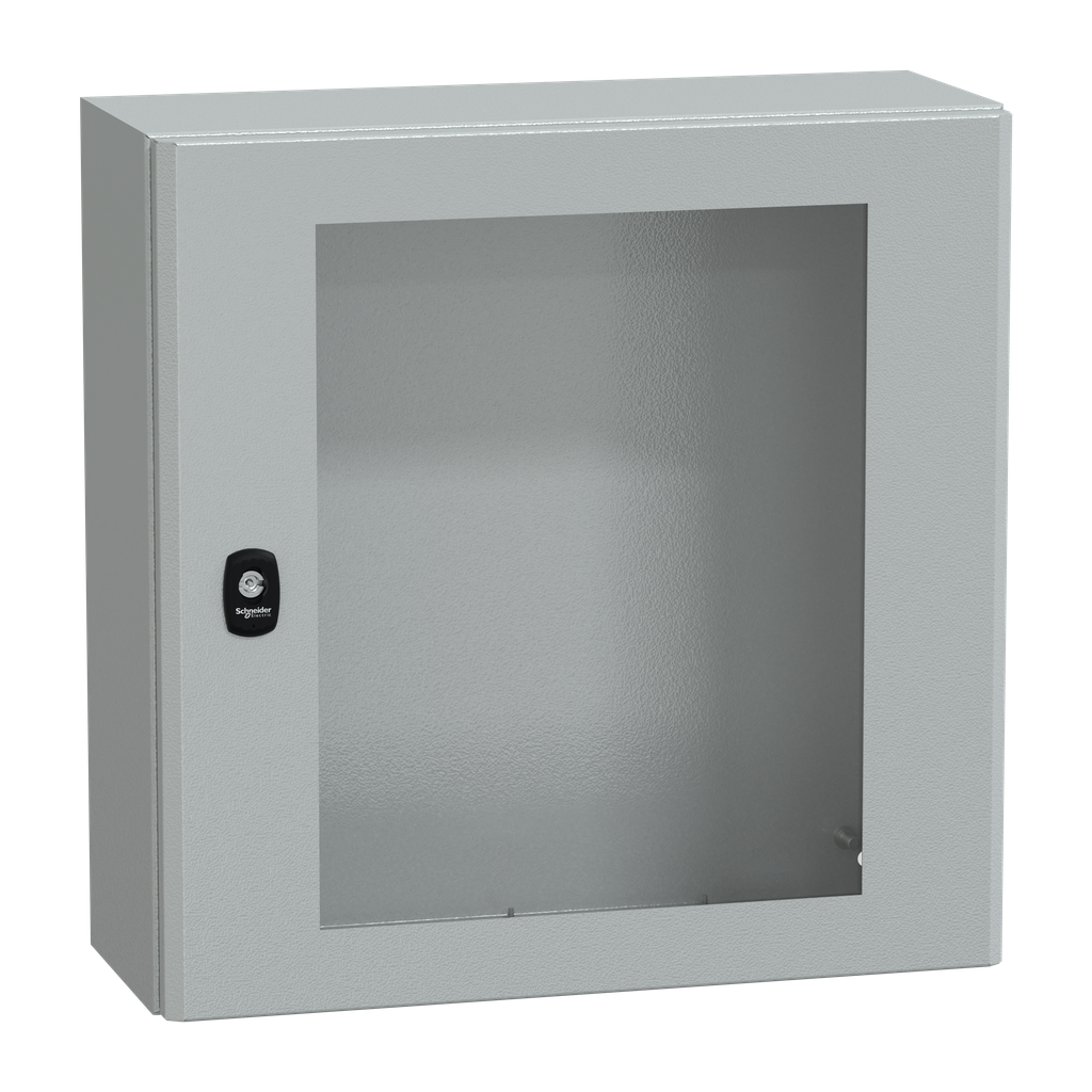 NSYS3D5520T – Wall mounted steel enclosure, PanelSeT S3D, transparent door, without mounting plate, 500x500x200mm, IP66, IK08