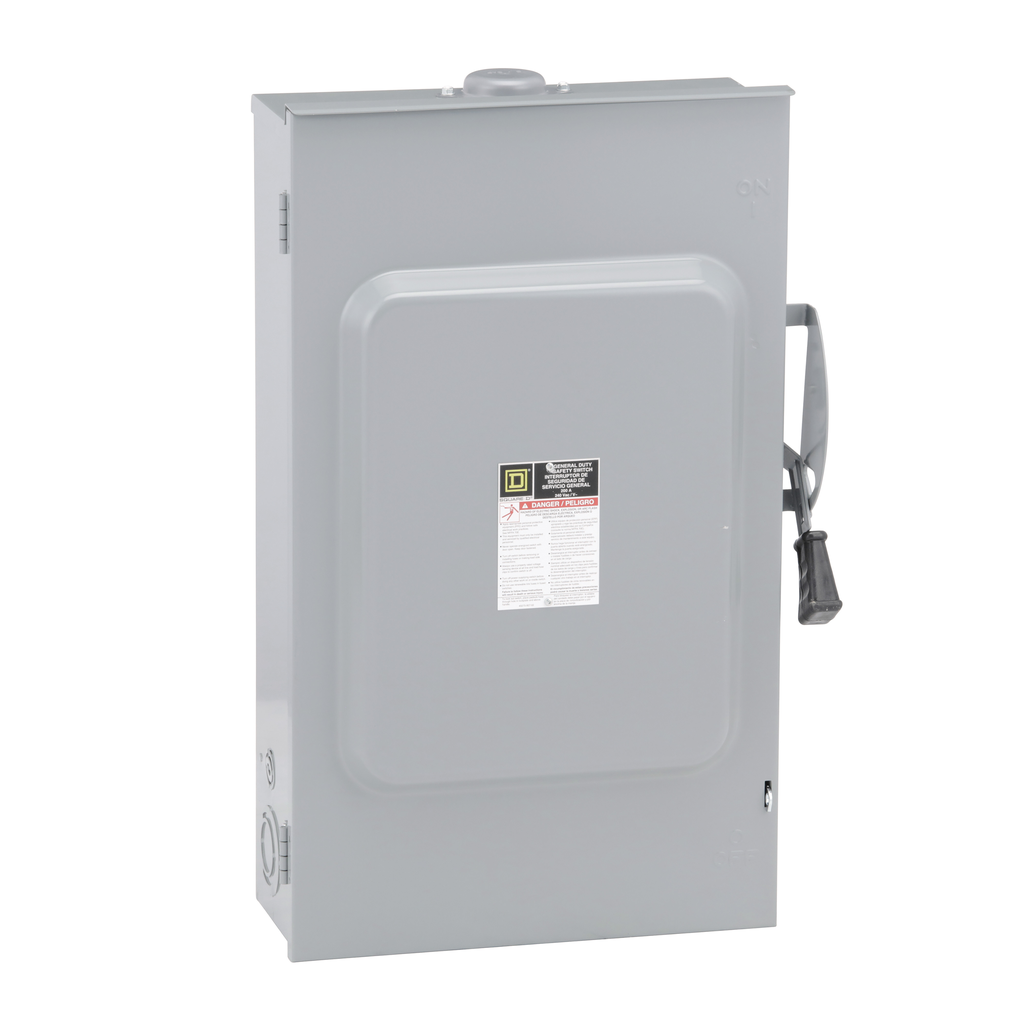 D224NRB – Safety switch, general duty, fusible, 200A, 2 pole, 60hp, 240VAC, NEMA 3R, 3 wire, 1 neutral, bolt on hub provision