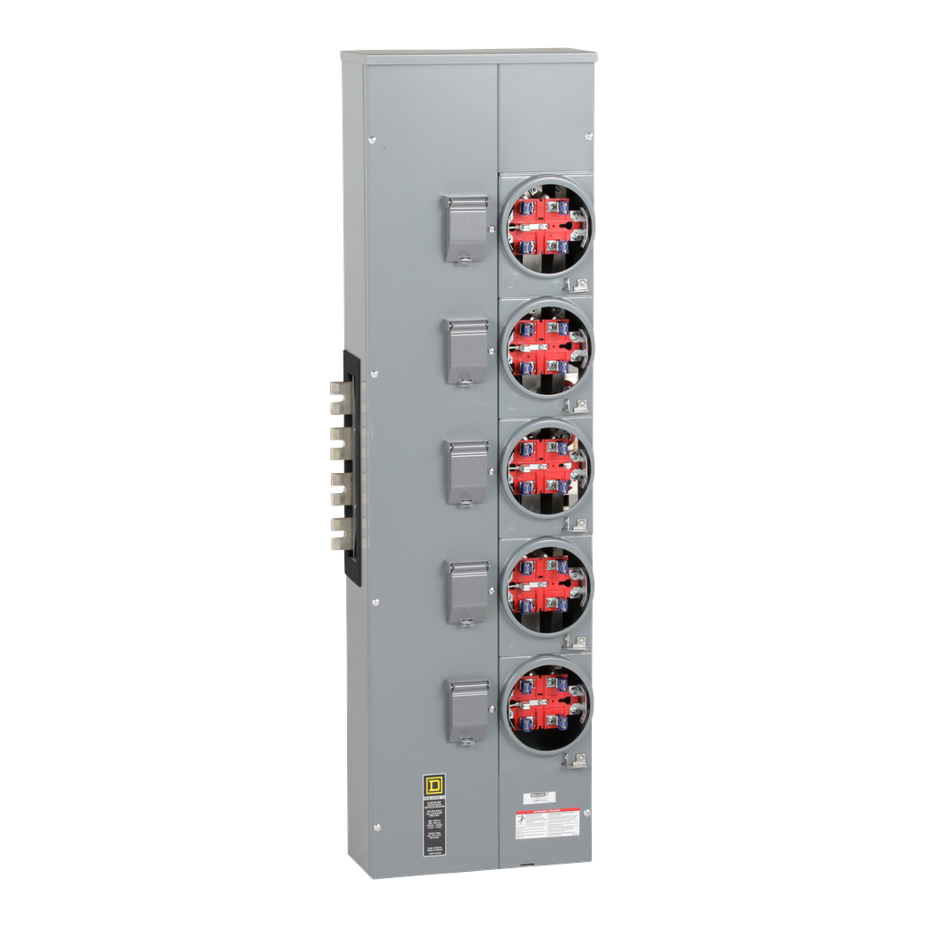 EZMR315225 – Branch unit, EZ Meter-Pak, 225A, 5 x 5 jaw sockets, 208Y/120VAC, no bypass, ringless, 1200A Al/Cu busbar