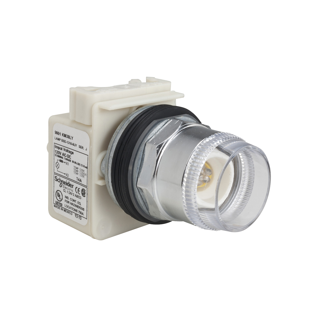 9001K2L1 – Head for illuminated push button, Harmony 9001K, metal, projecting, without cap, 30mm, spring return, 110…120V