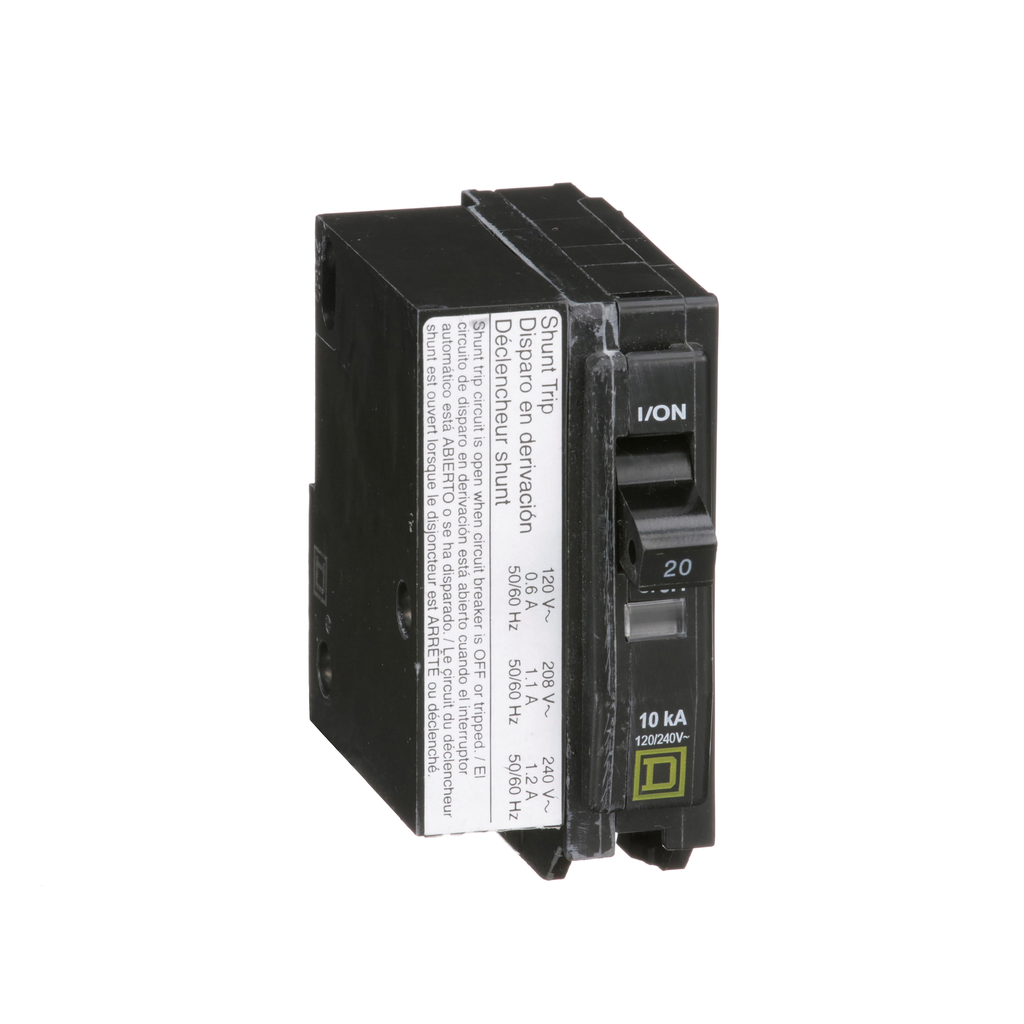 QO1201021 – Mini circuit breaker, QO, 20A, 1 pole, 120/240VAC, 10kA, plug in, AC shunt