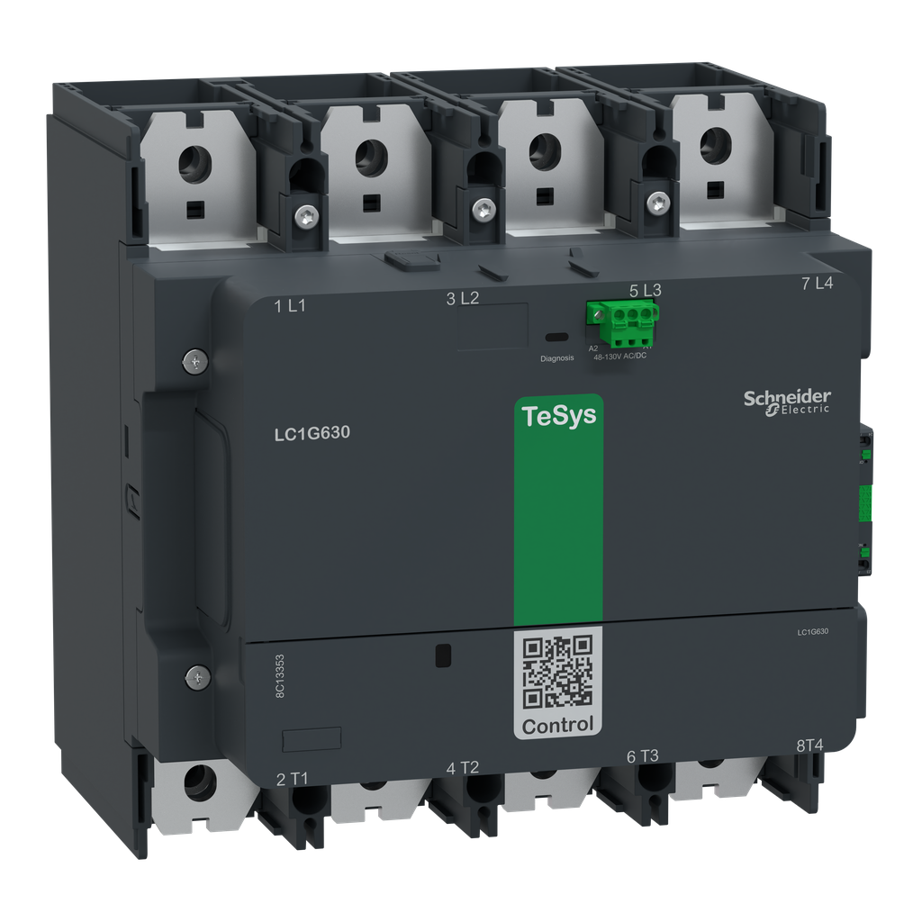 LC1G8004KUEN – Contactor, high power, TeSys Giga 800, standard version, 4 pole/NO, AC-1 =440V 1050A, 100-250VAC/DC coil