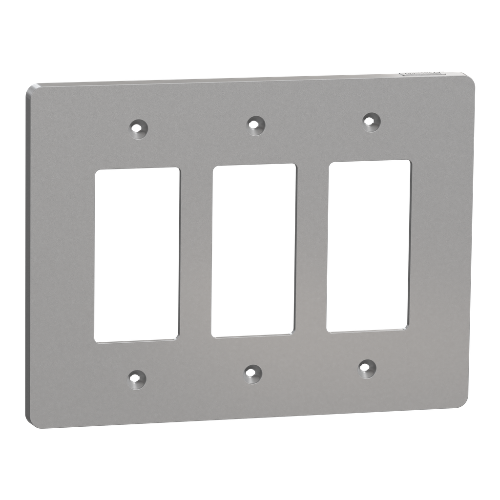 SQWS141003GY – Cover frame, X Series, 3 gangs, screw fixed, mid sized plus, gray, matte finish
