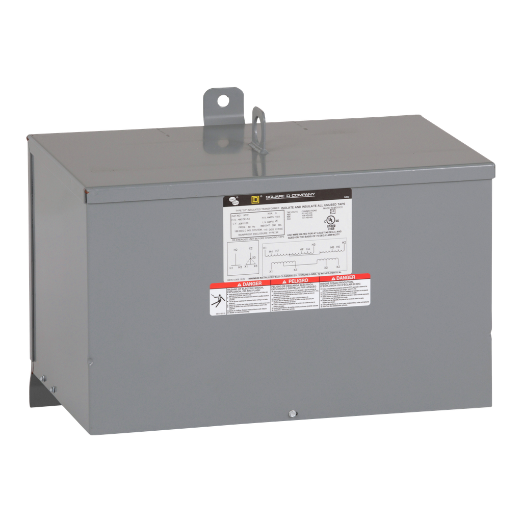 9T2F – Transformer, dry type, encapsulated, 9kVA, 3 phase, 480V primary, 208Y/120V secondary, 14C, 115C rise