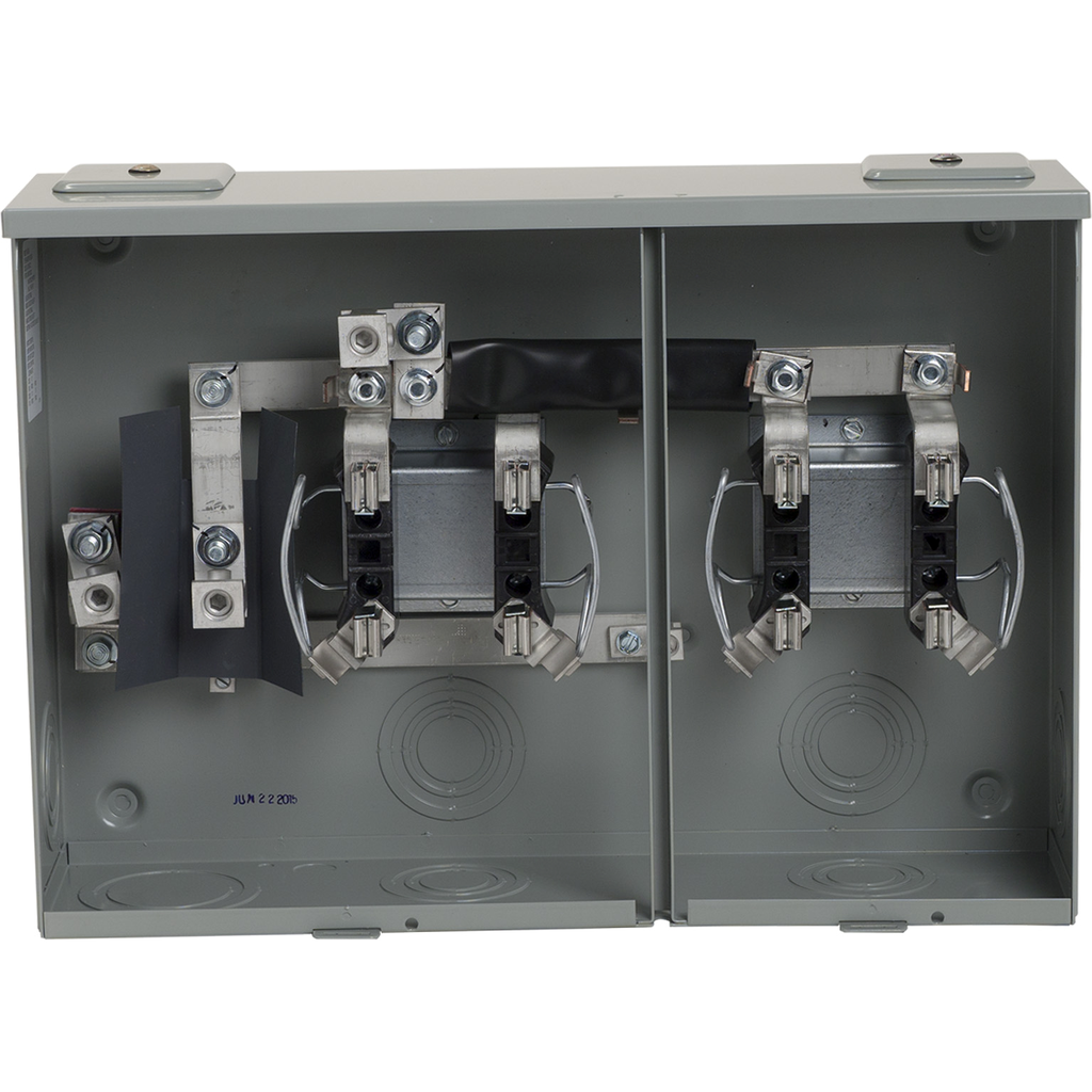 UHT2R1421C – Meter socket, horizontal, ringless, 2 position, 1 phase, 3 wire, 4 jaws, horn bypass, OH/UG, 100A