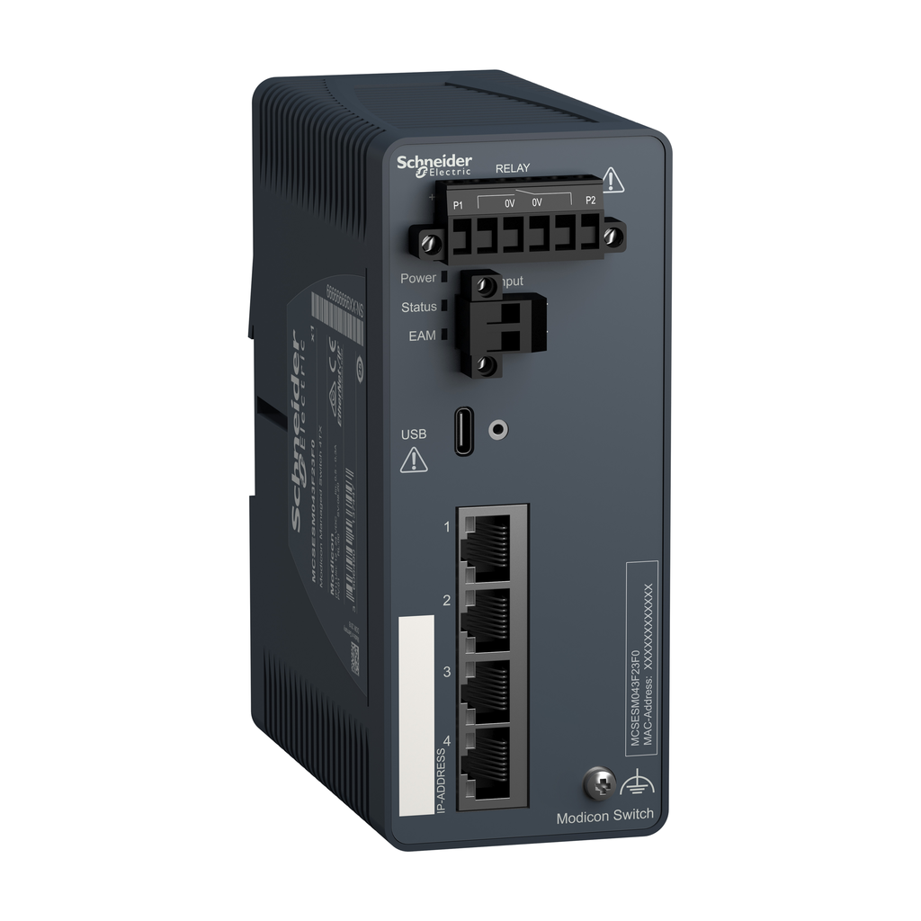 MCSESM043F23F0 – network switch, Modicon Networking, managed switch, 4 ports for copper