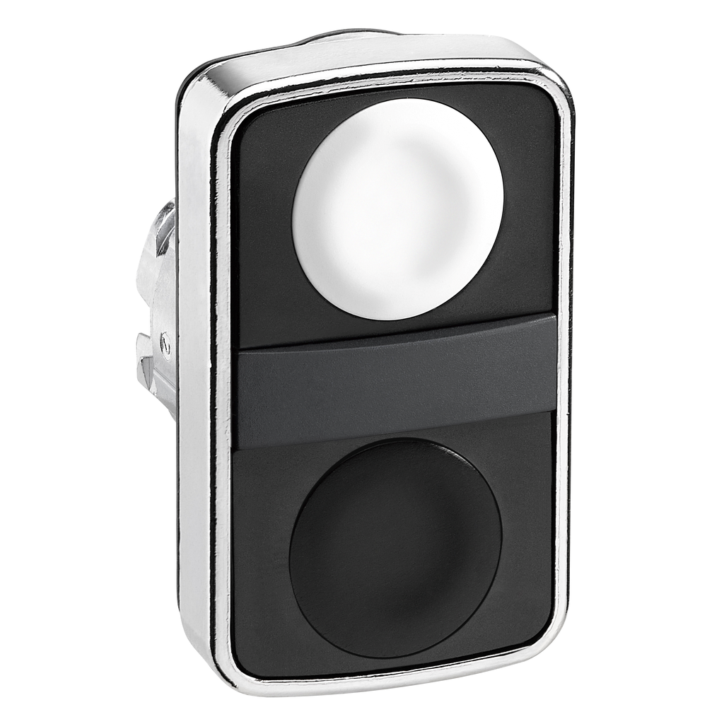 ZB4BA7120 – Head for double headed push button, Harmony XB4, metal, 22mm, 1 white flush unmarked 1 black flush unmarked