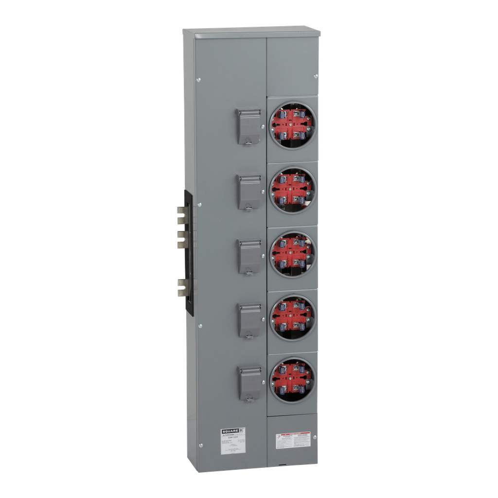 EZM115225 – Branch unit, EZ Meter-Pak, 225A, 5 x 4 jaw sockets, 120/240VAC, no bypass, ringed, 1200A Al/Cu busbar
