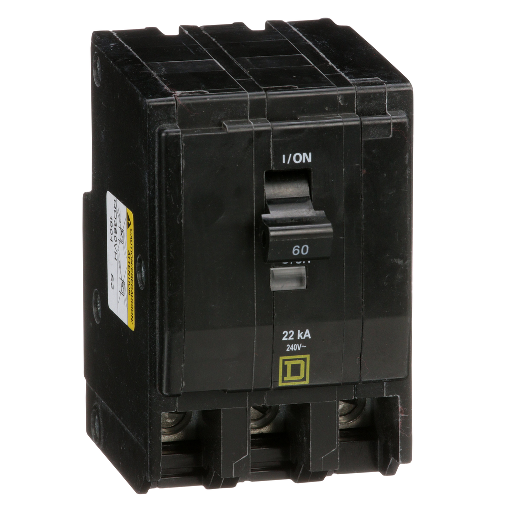QO360VH – Mini circuit breaker, QO, 60A, 3 pole, 120/240VAC, 22kA, plug in