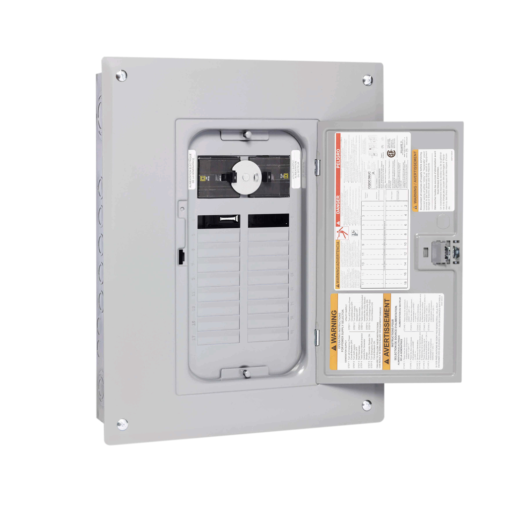 QOGP3P6036P – Generator panel, QO, 1 phase, 18 spaces, 36 circuits, 60A main breaker, PoN, NEMA1, cover with door