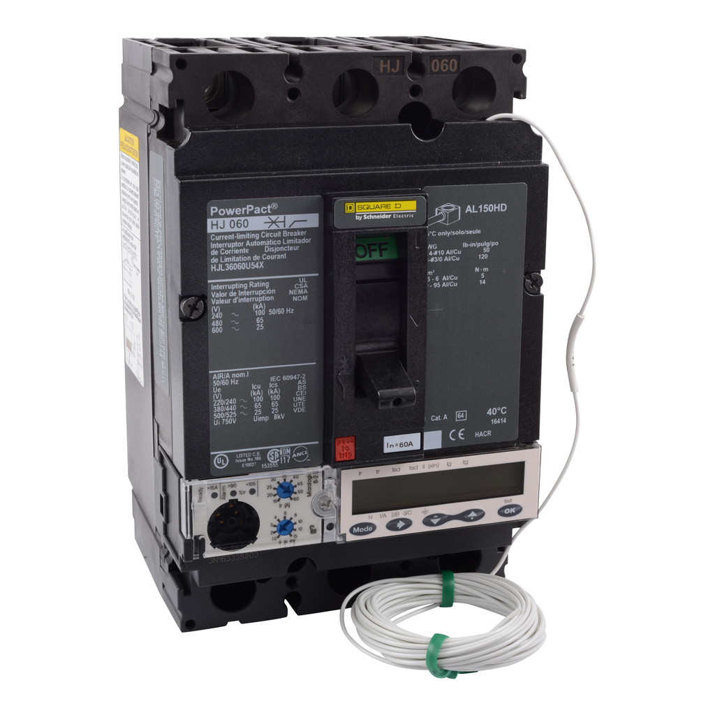HJL36060U54X – Circuit breaker, PowerPacT H, 60A, 3 pole, 600VAC, 25kA, lugs, Micrologic 6.2E, 80%