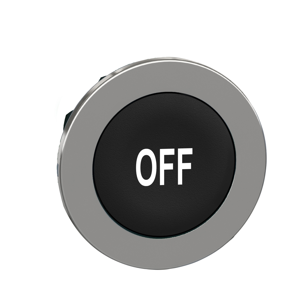Mayer-DDS-Head for non illuminated push button, Harmony XB4, flush mounted black flush caps pushbutton white marked "OFF"-1