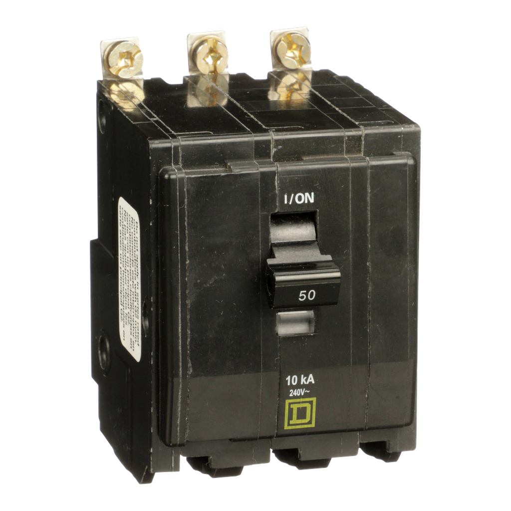 QOB3505238 – Mini circuit breaker, QO, 50A, 3 pole, 120/240VAC, 10kA, bolt on, ring