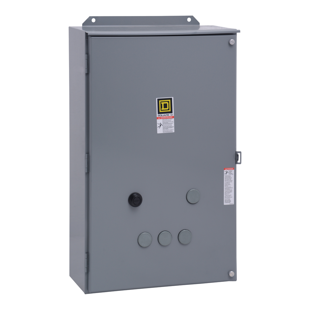 8536SEA1V08 – NEMA Motor Starter, Type S, nonreversing, Size 3, 90A, 50 HP at 460 VAC, 5 kA SCCR, 3 phase, 3 pole, melting alloy, 208 VAC coil, NEMA 12