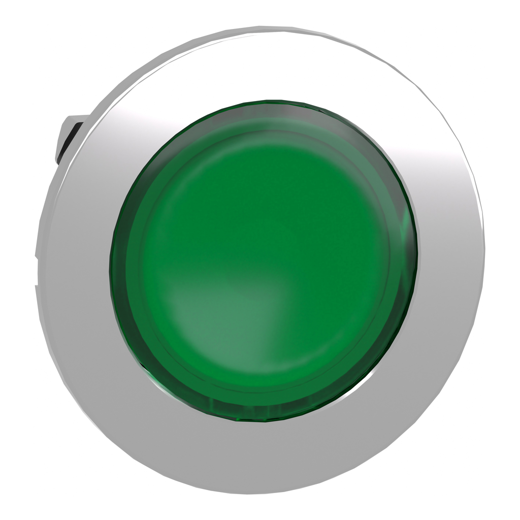 ZB4FW333 – Head for illuminated push button, Harmony XB4, metal, green flush, 30mm, spring return, universal LED, unmarked