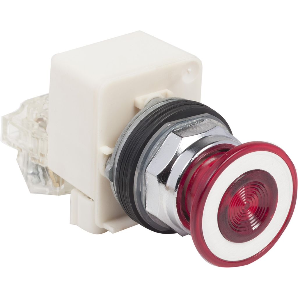 Mayer-DDS-Illuminated push button, Harmony 9001K, metal, mushroom 41mm, red, 30mm, 2 positions, push pull, 12...14V, 1 CO-1