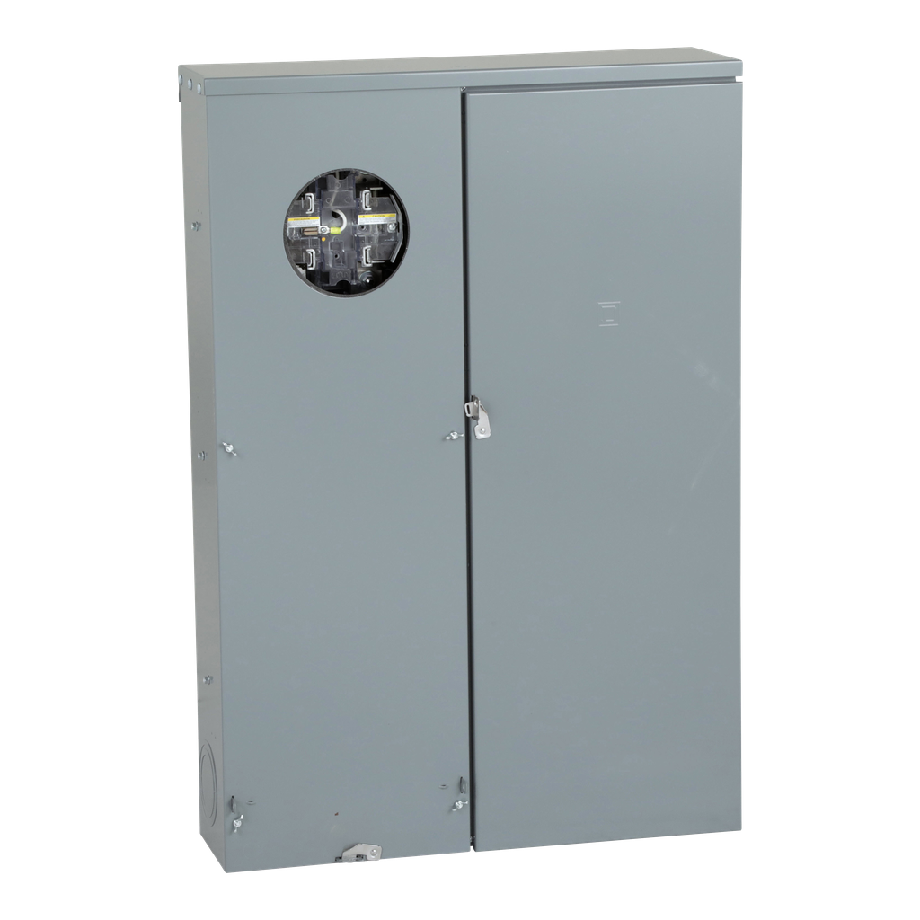 QU816D400CL – Meter mains, QO, CSED, ringless socket, 400A, surface mount, maximum 8 spaces, 16 circuits, Class 320 with lever bypass
