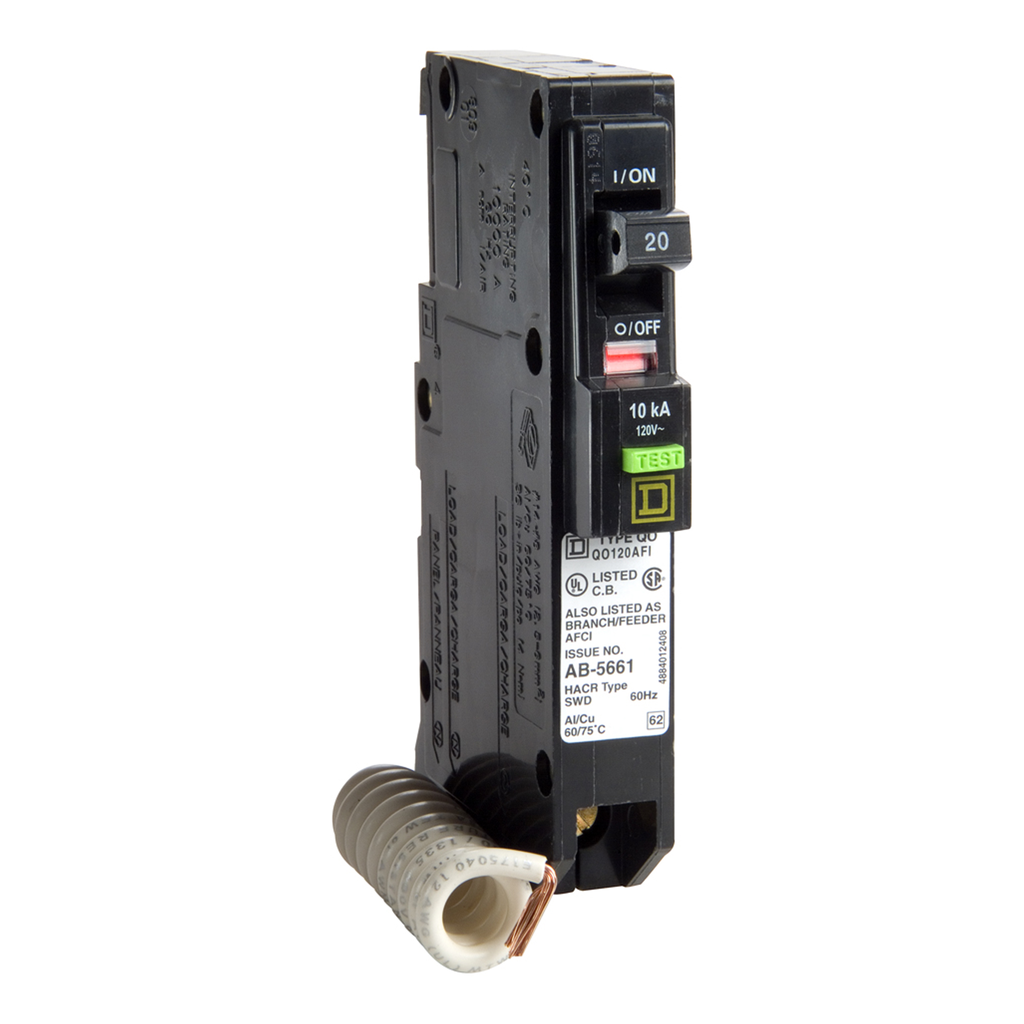 Mayer-DDS-Mini circuit breaker, QO, 20A, 1 pole, 120VAC, 22kA, plug in, ARC fault, pigtail-1
