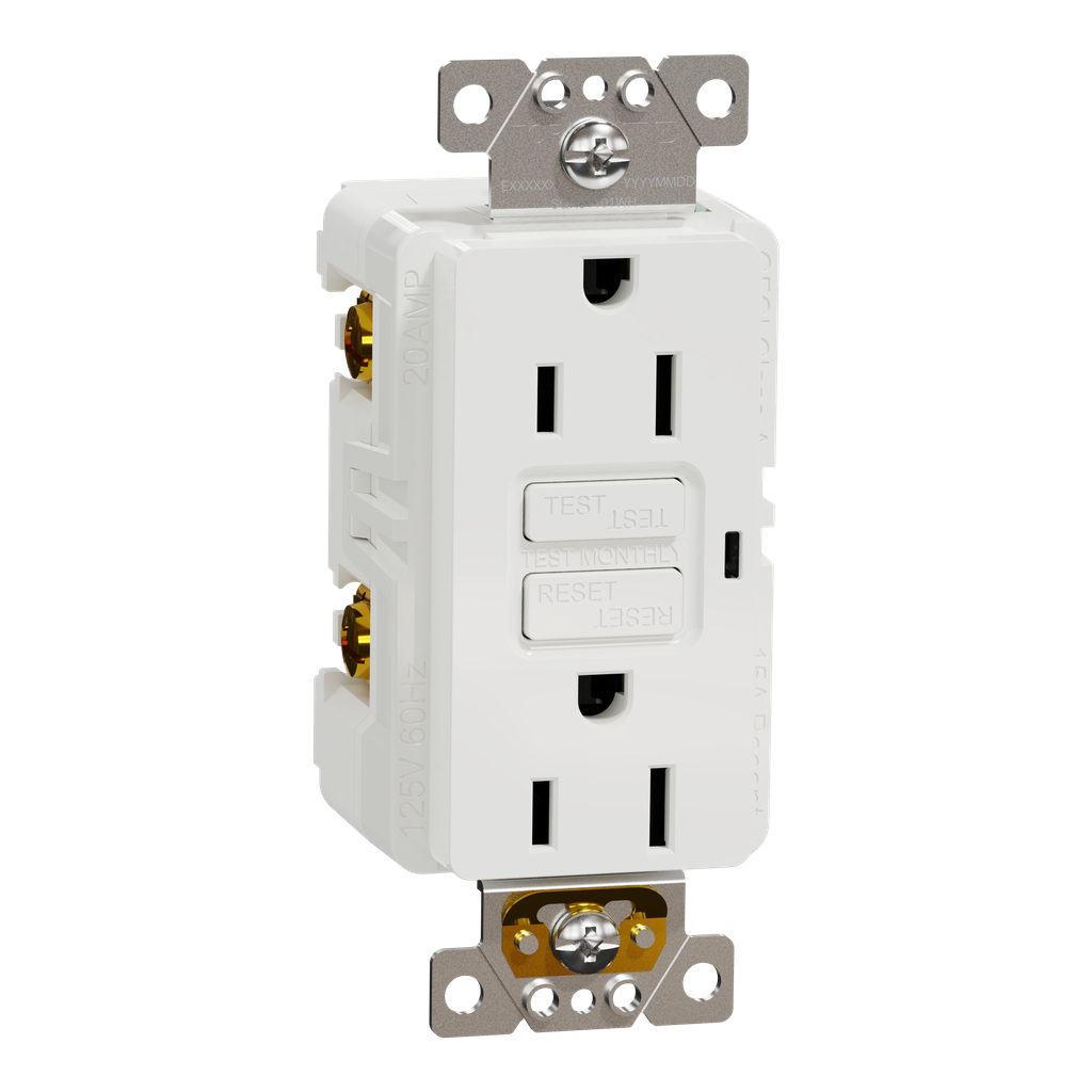 SQR51101WH – Socket-outlet, X Series, 15A, decorator, GFCI, tamper resistant, residential, white, matte finish
