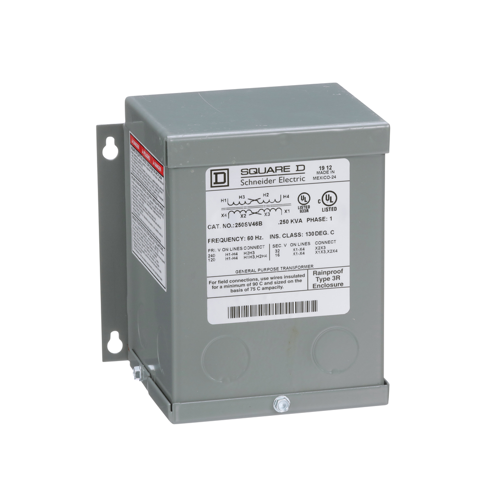 250SV46B – Transformer, buck boost, encapsulated, 0.25kVA, 1 phase, 120x240V primary, 16/32V secondary, NEMA 3R, 80C rise