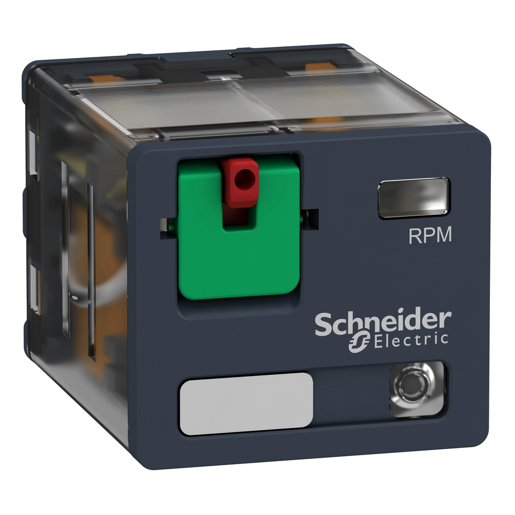RPM32B7 – plug-in relay, Harmony electromechanical relays, 15A, 3CO, with LED, lockable test button, 24V AC