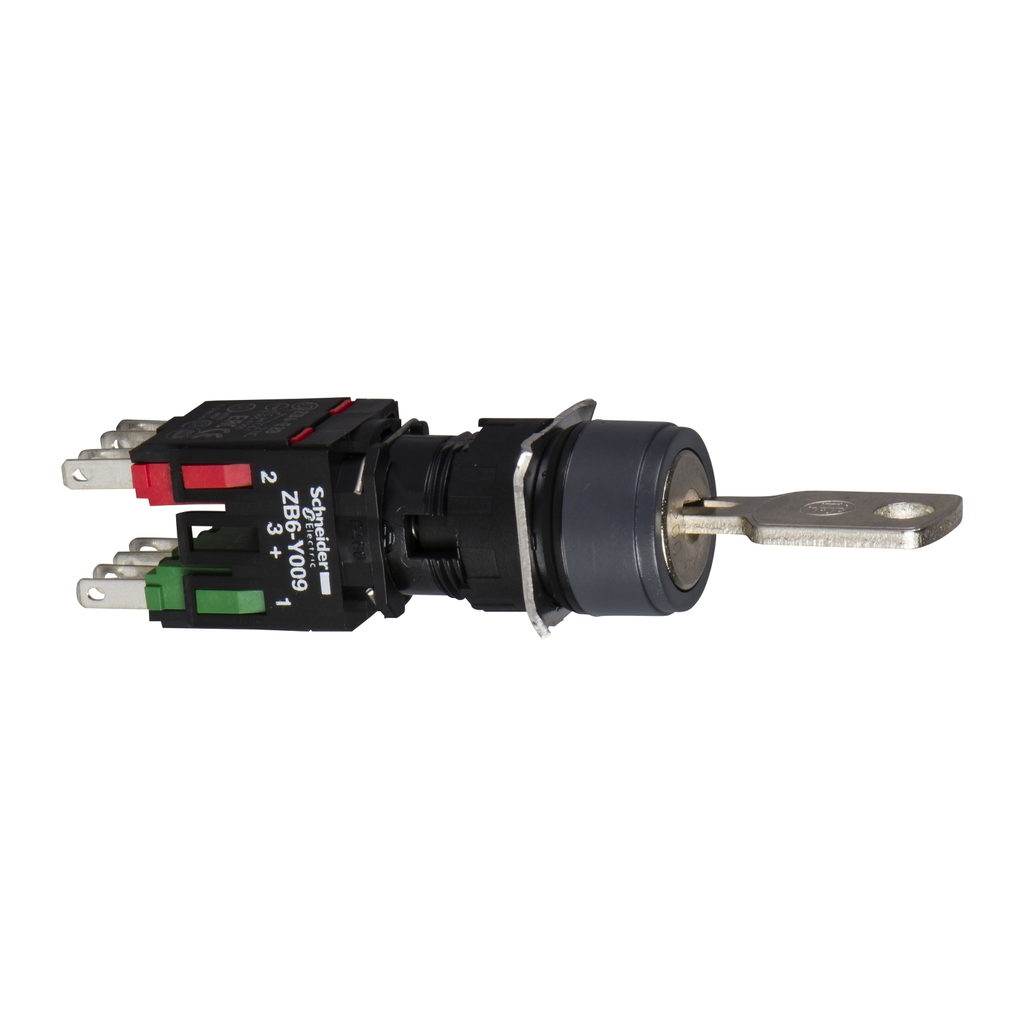 Mayer-DDS-Selector switch, Harmony XB6, black round, 16mm, 3 positions, stay put, 1NO + 1NC, key 200-1