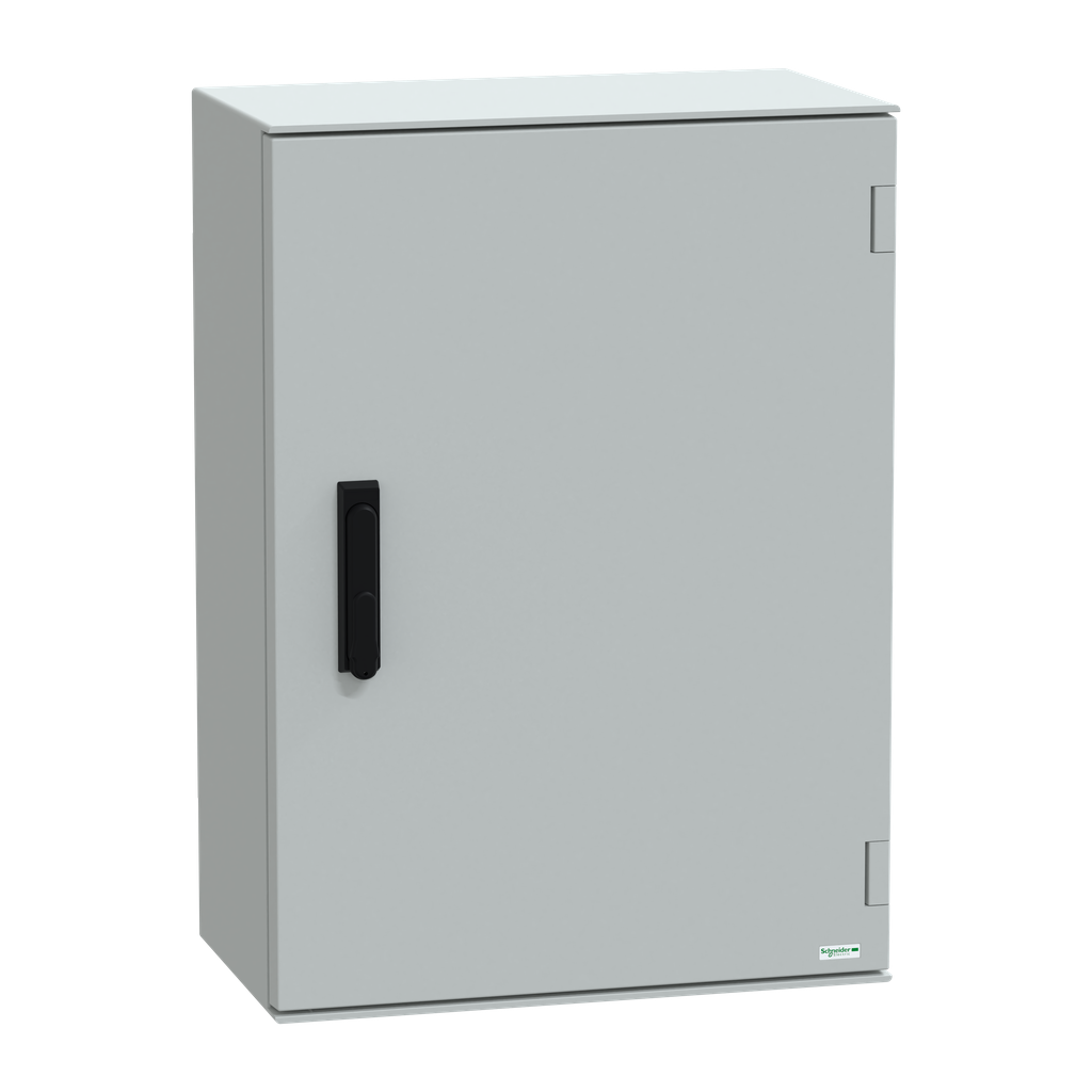 NSYPLM75VG – Wall mounted polyester enclosure, Thalassa PLM, plain door, with handle, 747x536x300mm, IP66, IK10, RAL 7035