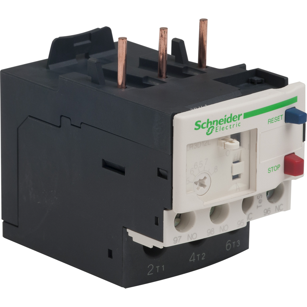LR3D12L – Thermal overload relay, TeSys Deca, 690VAC, 5.5 to 8A, 1NO 1NC, class 20, for unbalanced loads