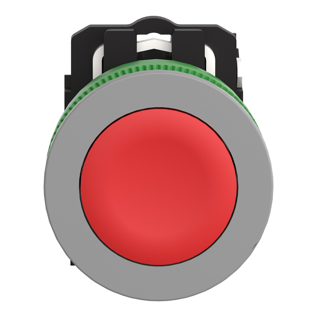 Mayer-DDS-Push button, Harmony XB5, grey bezel, red flush, 30mm, spring return, 1NC, unmarked-2