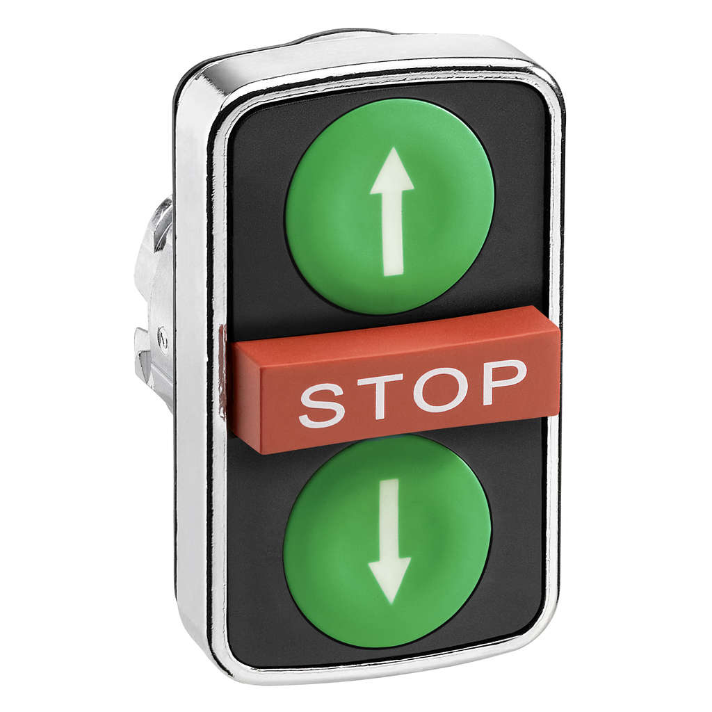ZB4BA73134 – Head for triple headed push button, Harmony XB4, green flush/red projecting/green flush pushbutton 22mm with marking