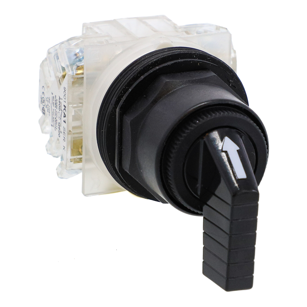 9001SKS43FBH2 – Selector switch, Harmony 9001SK, plastic, long handle, black, 30mm, 3 positions, stay put, 2 C/O