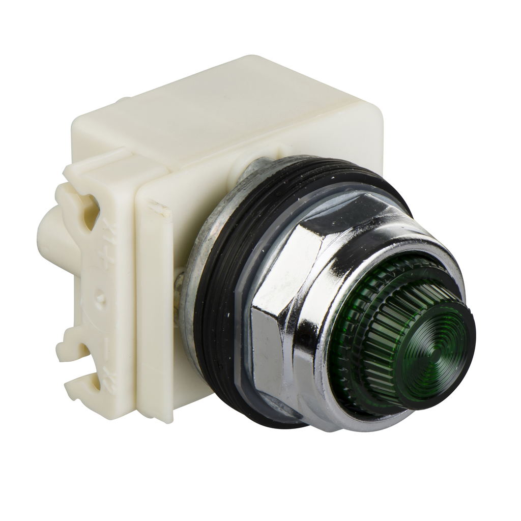 9001KP14C31 – 30mm push button, Type K, pilot light, neon light module, 480VAC/VDC, clear plastic fresnel lens, NEMA 4, 13