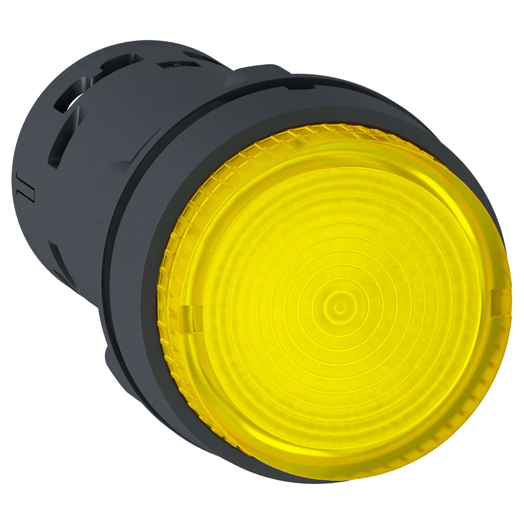 XB7NW38B1 – Monolithic illuminated push button, Harmony XB7, plastic, yellow, 22mm, integral LED, spring return, 24V AC DC, 1NO