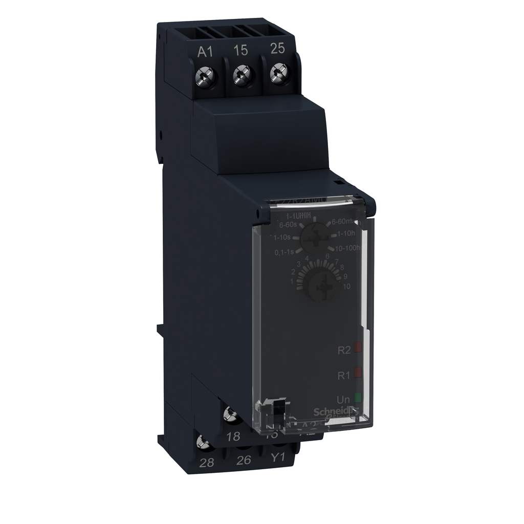 RE22R2AMU – dual function relay, Harmony Timer Relays, 8A, 2CO, 0.1sâ€¦100h, power on delay, screw connectors, 24V DC  or 24…240V AC DC