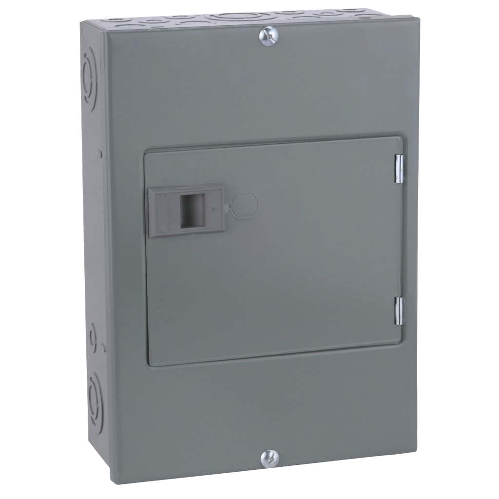 QO816L100DS – Load center, QO, 1 phase, 8 spaces, 16 circuits, 100A fixed main lugs, NEMA1, door surface cover