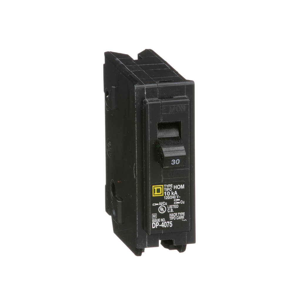 HOM130C – Mini circuit breaker, Homeline, 30A, 1 pole, 120/240VAC, 10kA AIR, standard type, plug in, UL