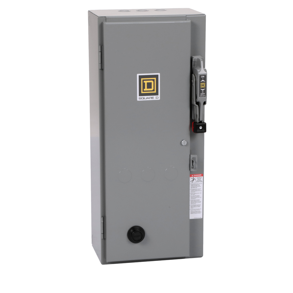 8538SBG12V03 – NEMA Combination Starter, Type S, 30A fusible disconnect, Size 0, 18A, 3 HP at 240 VAC polyphase, 240 VAC coil, NEMA 1