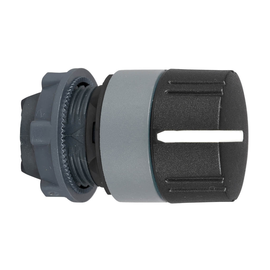 ZB5AD39C0 – Selector switch knurled knob head, Harmony XB5, plastic, black, 22mm, 3 positions, stay put, grey bezel