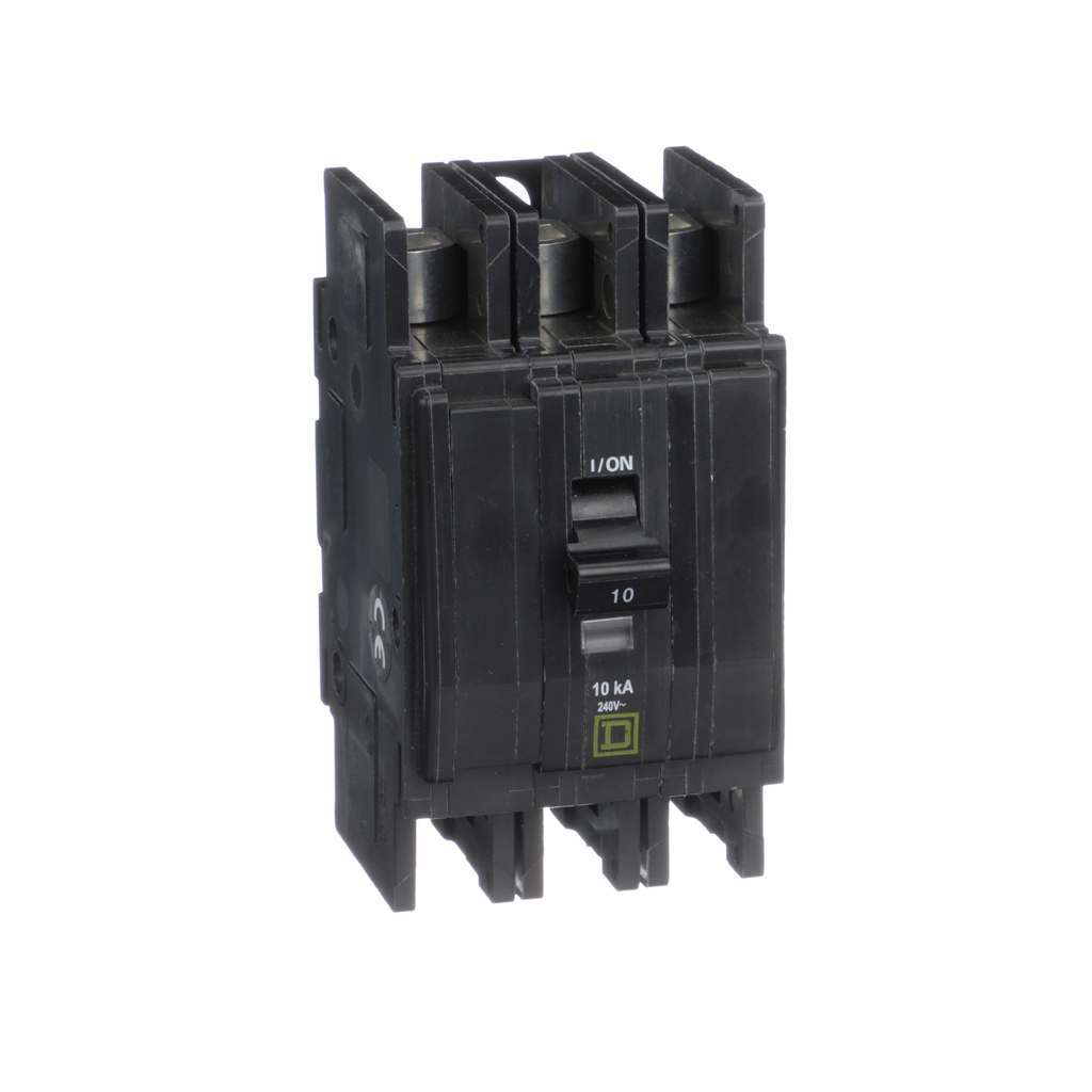 QOUR310B – Mini circuit breaker, QOU, 10A, 3 pole, 240 VAC, 10kA, field reversible lugs, bulk pack