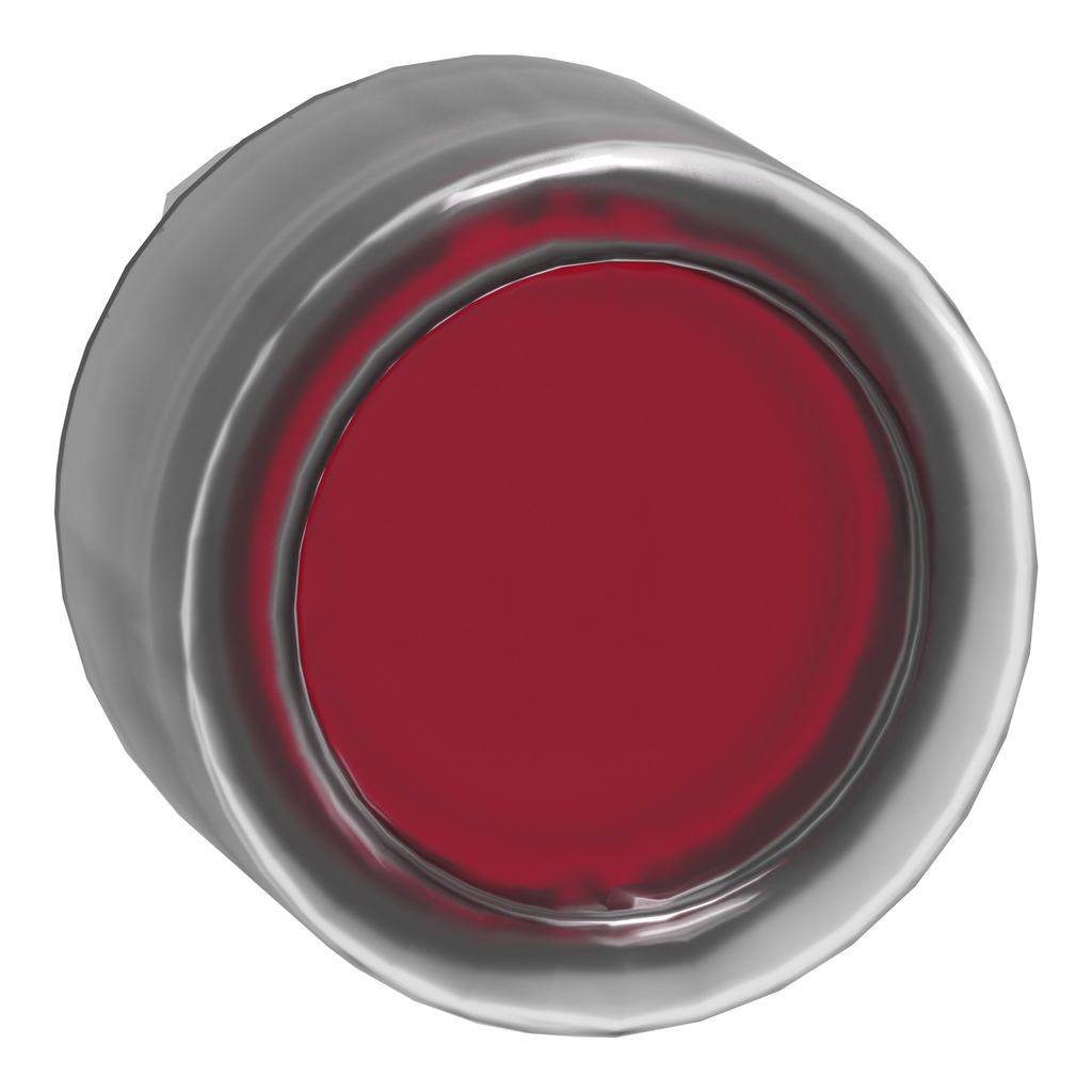 ZB4BW543 – Head for illuminated push button, Harmony XB4, metal, red flush, 22mm, universal LED, spring return, clear boot, unmarked