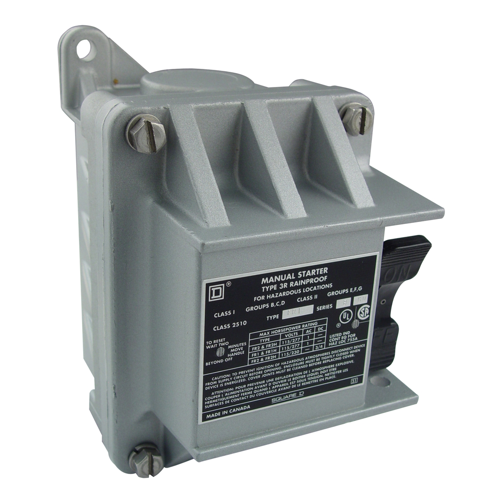 Mayer-DDS-Manual starter, fractional horsepower, 16A, 1 pole, 1HP at 277VAC, no indicator, NEMA 7&9, 2 conduit opening-1