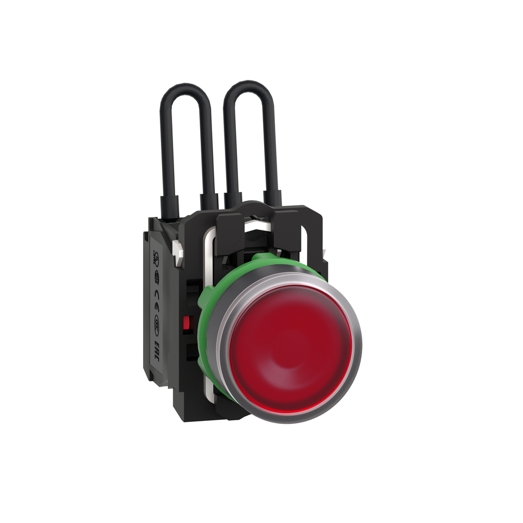 XB5AW24B5 – Push-to-test pilot light, Harmony XB5, plastic, red, universal LED, screw clamp terminals, 24V